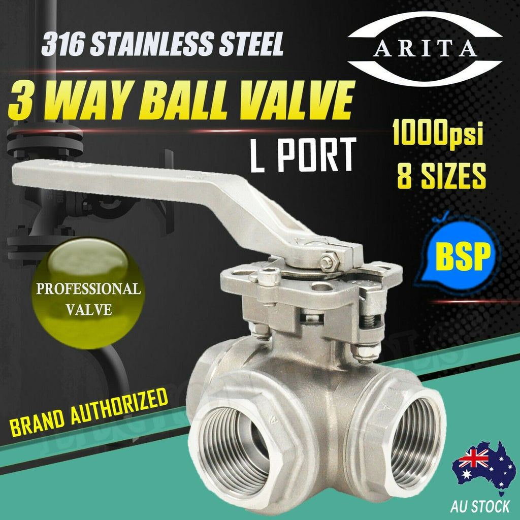 3 Way Ball Valve L Port 1000psi 8 Sizes | ARITA